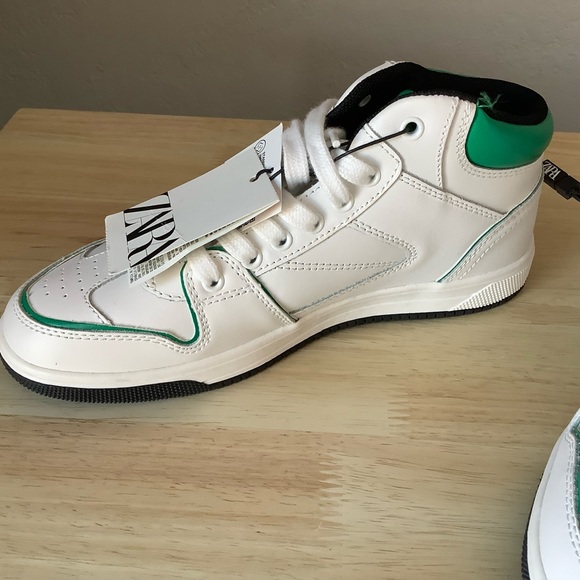NEW ZARA 36 USA SIZE 6 WHITE GREEN TENNIS ATHLETIC SHOES SOFT LEATHER - Picture 3 of 7